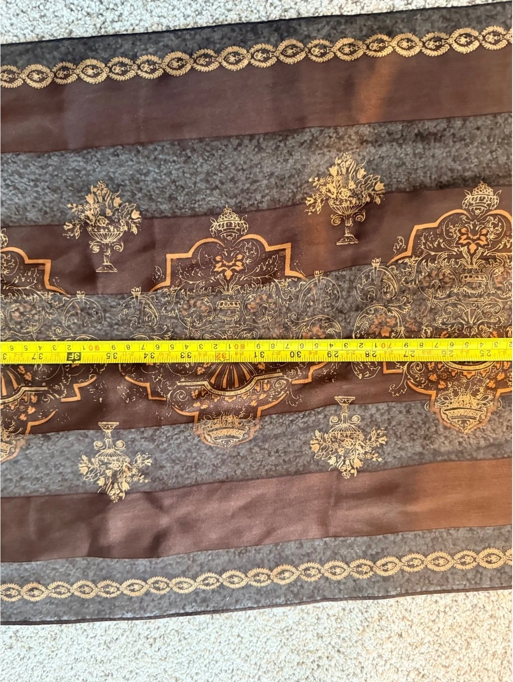 Ellen Tracy SILK Brown and Gold Patterned Sheer Scarf